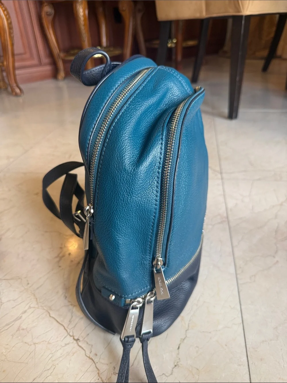 Michael Kors Teal and Navy Pebbled Leather Backpack NEVER WORN BRAND NEW